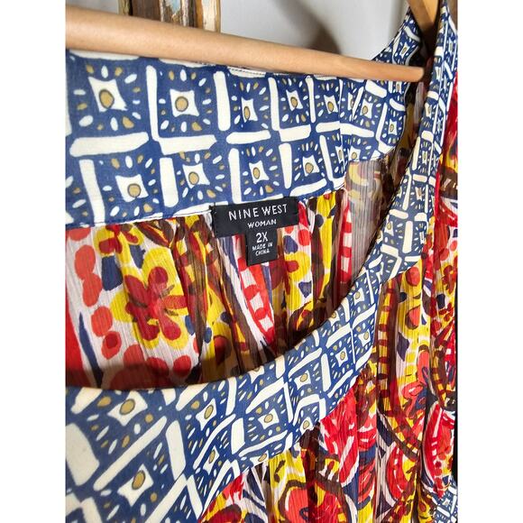 Nine West Vibrant Sheer Drawstring Scoop neck blouse size 2X - Picture 4 of 10